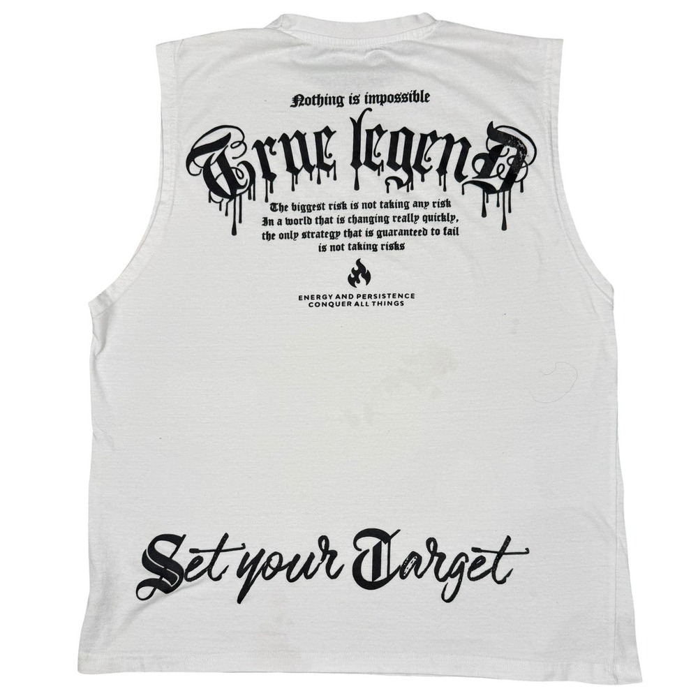 Seven Souls Muscle Tee Mens Large White Legendary Gothic Graphic Tank Top Y2K